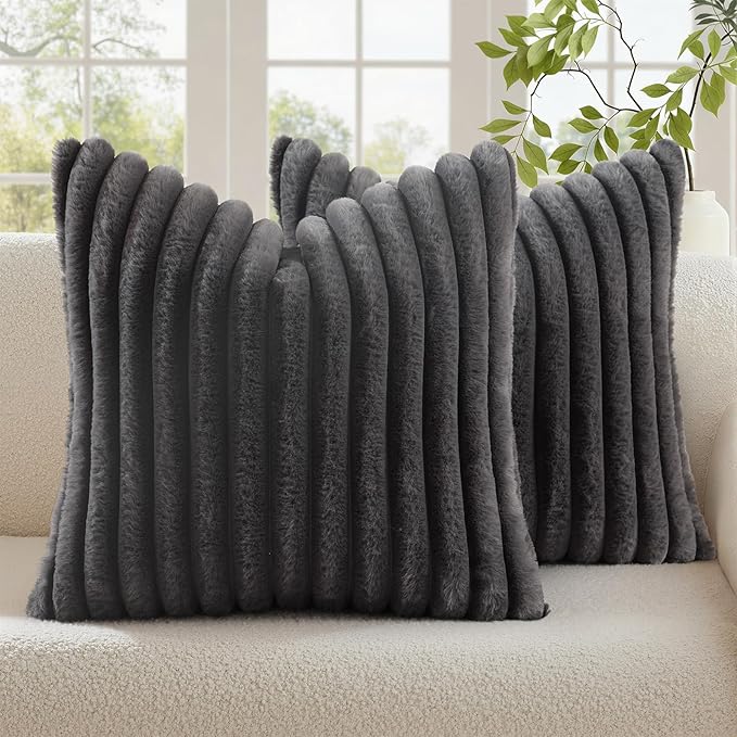 decorUhome Cozy Faux Fur Throw Pillow Covers 20x20 Set of 2 Decorative Soft by decorUhome
