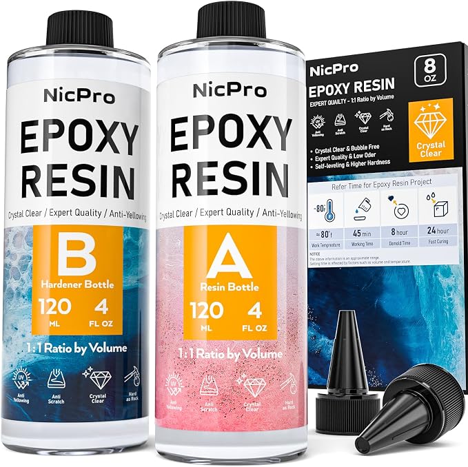Nicpro 8 Ounce Crystal Clear Epoxy Resin Kit, Food Safe DIY Starter Epoxy Resin by Nicpro