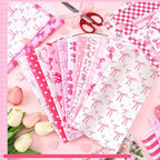 HunnmingRe 20 Pcs 10''x10'' Pink Bow Quilting Fabric Square Coquette Bow - Image 4