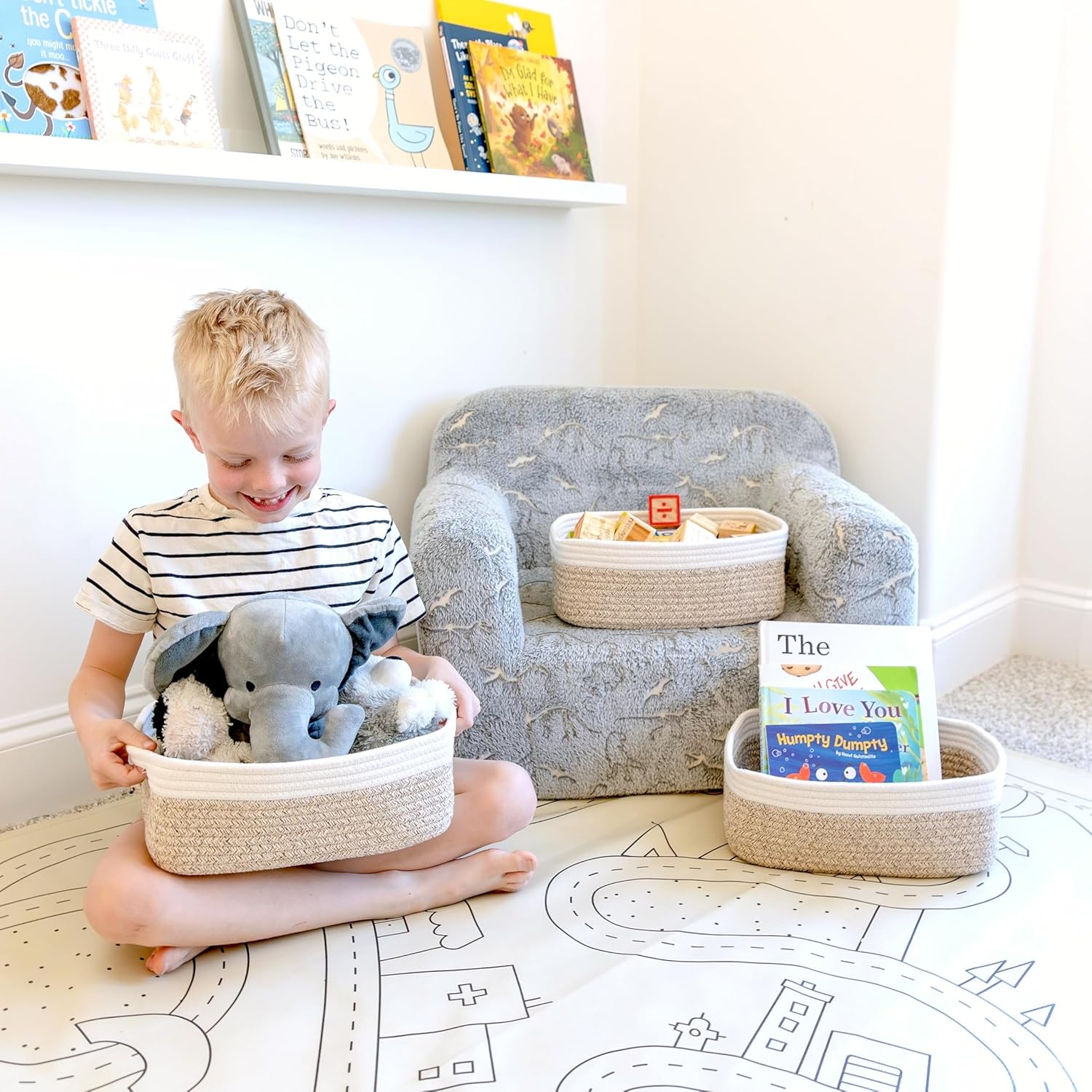 NaturalCozy 11.8"x8"x4.5” Storage Baskets for Shelves 3 Pack | Cotton Rope Woven Small Baskets for Organizing | Small Storage Bins for Nursery, Bathroom, Closet, Cube Shelf, Decorative, Gift Basket