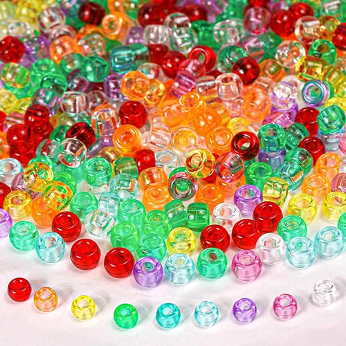 1000+ Pieces Clear Pony Beads Bulk, 9 Colors 6x9mm Transparent Acrylic Bead by Sunlode