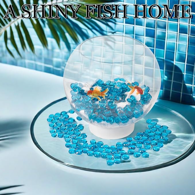 50PCS Mini Glass Gems, Sea Blue Mancala Stones Flat Bottom Marble Beads - Image 4