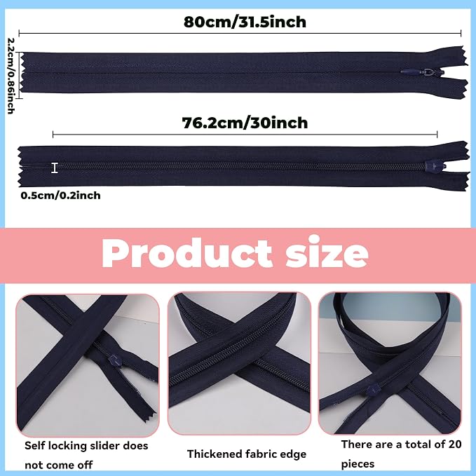 YAKA 20pcs Navy Blue Nylon Invisible Zippers Tailor Sewing Tools Garment - Image 2
