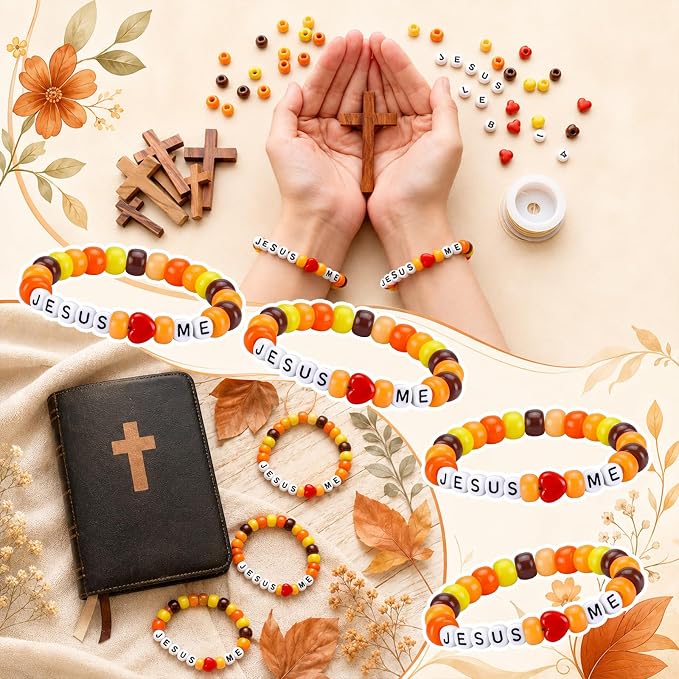 Ferreve 35 Sets Fall Religious Bead Wristband Craft Kit Jesus Loves Me Faith - Image 4