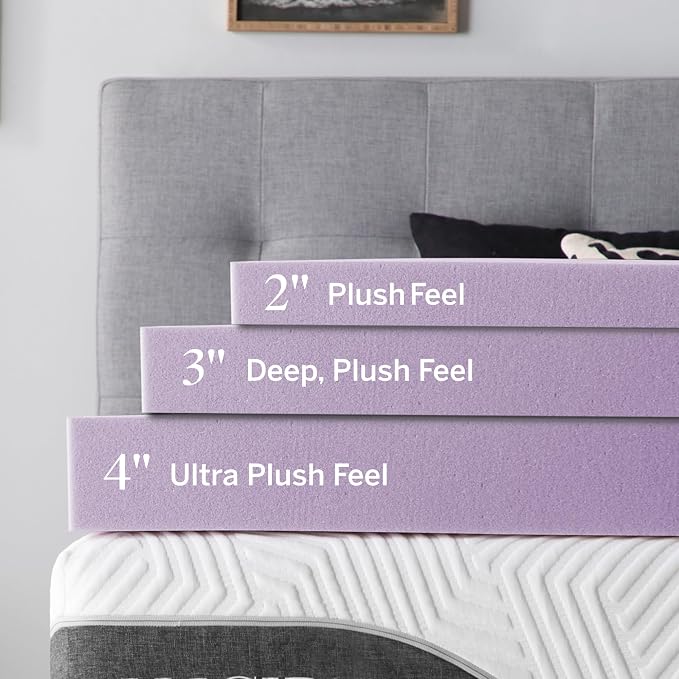 Lucid 2 Inch Lavender Memory Foam Mattress Topper, Twin XL Size – Essential Oil - Image 3