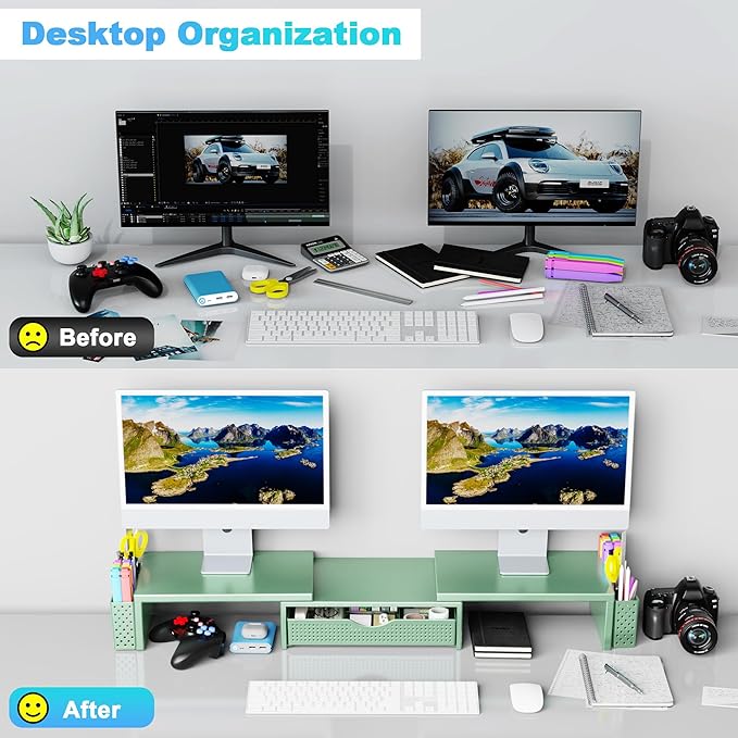 Spacrea Metal Desk Organizers and Accessories, Dual Monitor Stand Riser - Image 3