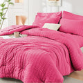 HYMOKEGE Hot Pink Full Size Comforter Sets Seersucker 7 Pieces, All Season by HYMOKEGE