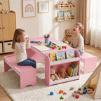 Kids Table and Bench Set, Montessori Kids Table and Chair Set, Indoor Wooden by Callales
