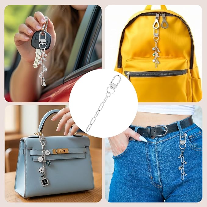 Hzopcw 20pcs Silver Keychain Making Kit, Key Ring Swivel Snap Hook Chains - Image 3