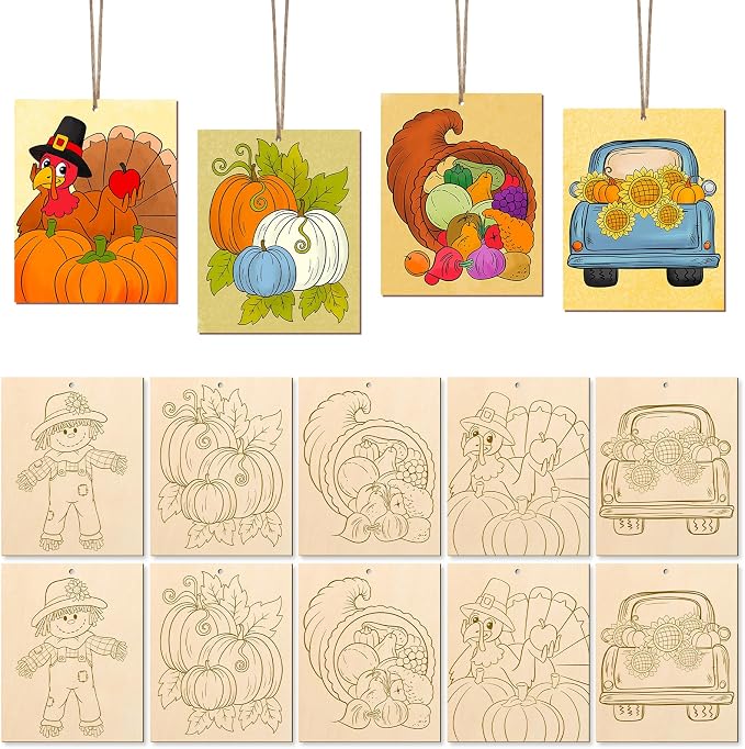 COCHIE 10PCS Large Thanksgiving Unfinished Wood Crafts to Paint by COCHIE