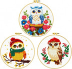 Zhenqing 3-Piece Owl Cross Stitch Kit Stamped Embroidery Kit 11CT Printed Aida by Unknown