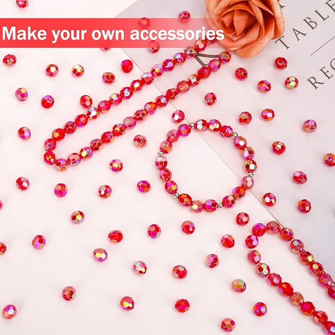 BONNY BOXX 1000pcs 6mm Acrylic Faceted Round Crystal Beads Transparent Red AB - Image 3