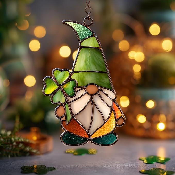 Shamrock Lucky Gnome Acrylic Suncatcher - Image 2