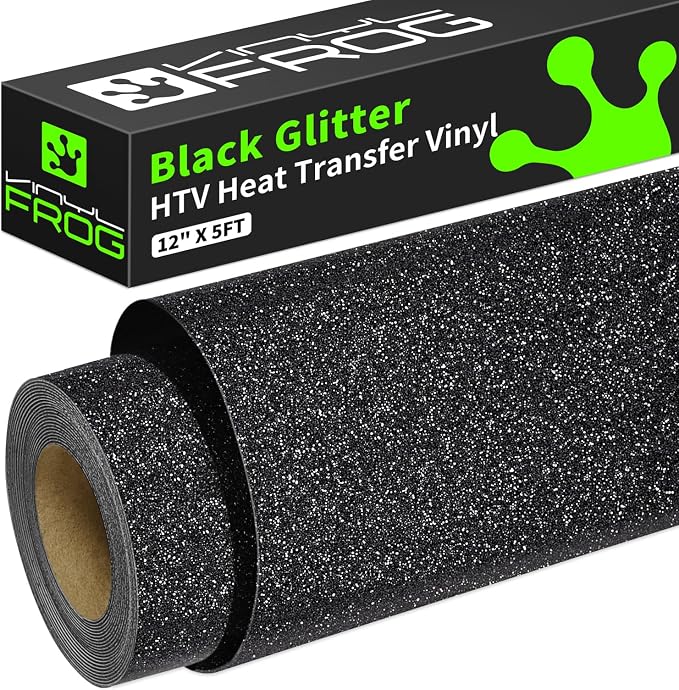 VINYL FROG Glitter HTV Vinyl Heat Transfer Vinyl Roll 12" x 5ft Black Iron on by VINYLFROG