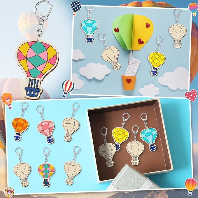 RattanView 24 Pcs Hot Air Balloon Craft Color Your Own Keychains DIY Craft - Image 6