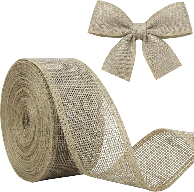Burlap Ribbon 1-1/2 inch X 10 Yard Natural Linen Wired Ribbon | Linen Woven by JaoZuyard