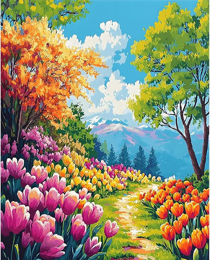 Paint by Numbers Kit for Adults, Garden DIY Painting Kit, 16x20 Inch | Tulip by CytheronDIYKit