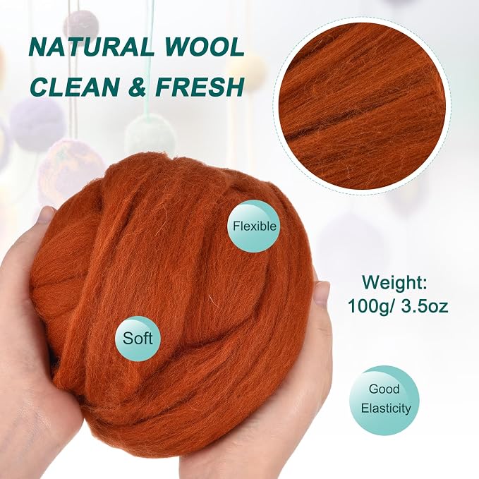 uxcell Needle Felting Wool, 3.5 Oz Nature Fibre Wool Yarn Roving - Image 2