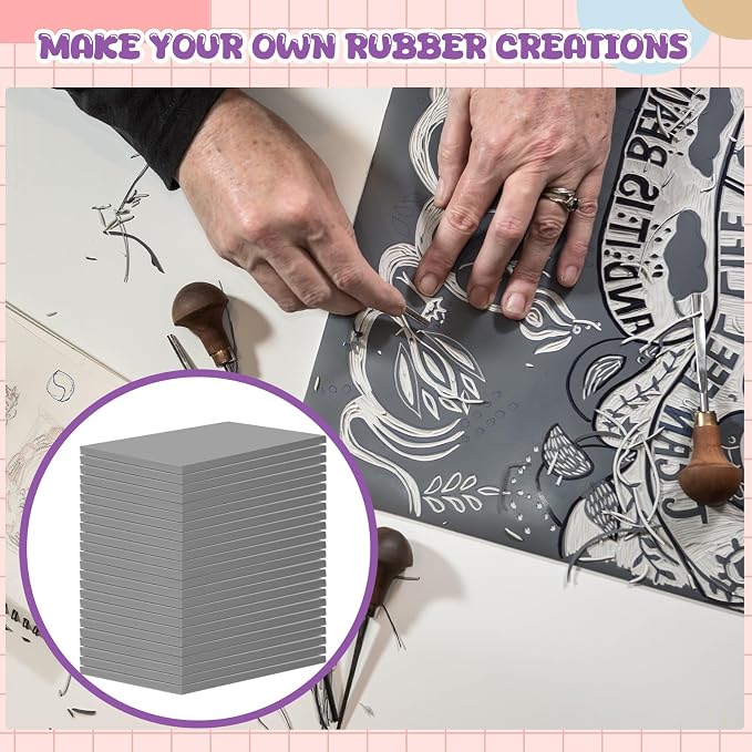 MotiMind 12 Pcs 6 x 8 Inch Linoleum Block Rubber Stamp Carving Blocks Soft - Image 5