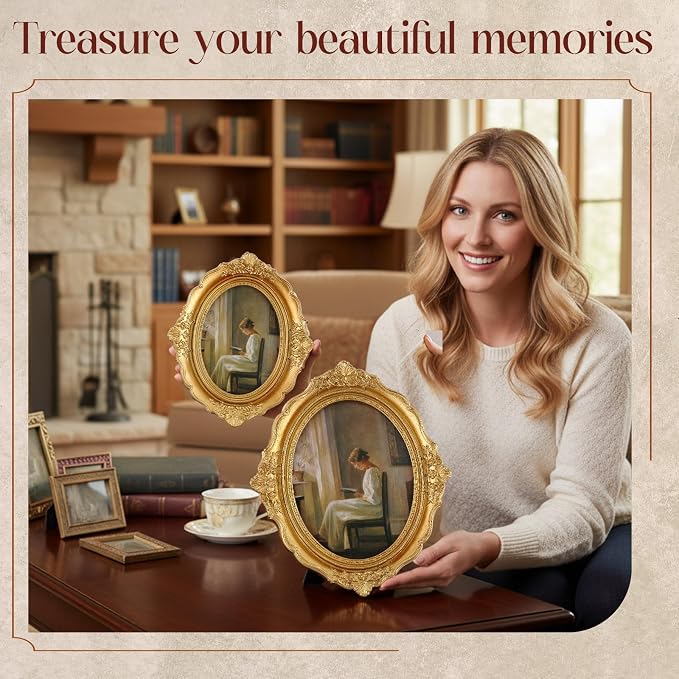 Wonderjune 3 Pcs Vintage Picture Frames Antique Set Baroque Ornate Gold Arched - Image 5