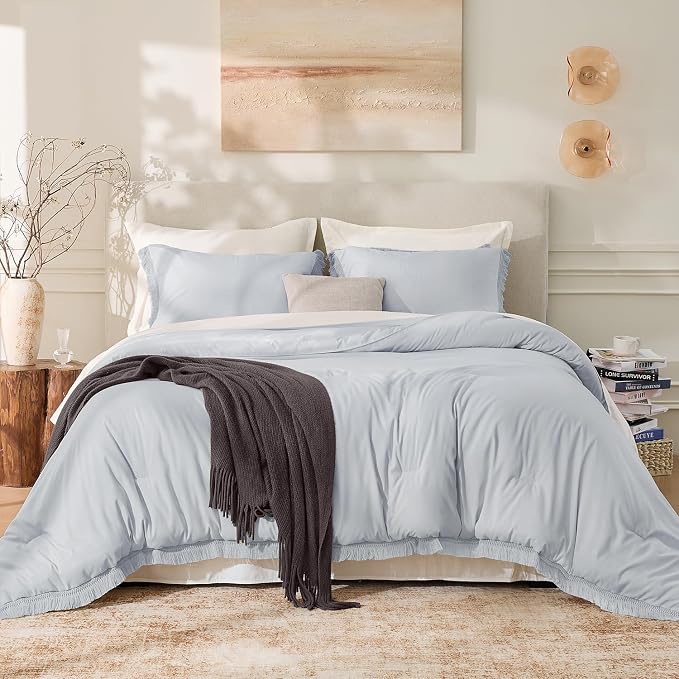 Andency Light Grey Comforter Set California King, 3 Pieces Boho Tassel - Image 2