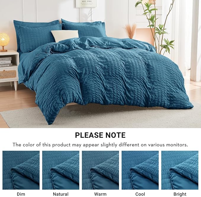 HYMOKEGE Teal King Size Comforter Set Seersucker 7 Pieces, All Season Luxury - Image 4