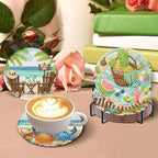 Benjenes 8 PCS Diamond Art Coasters Kits Beach Diamond Painting Coaster | - Image 5