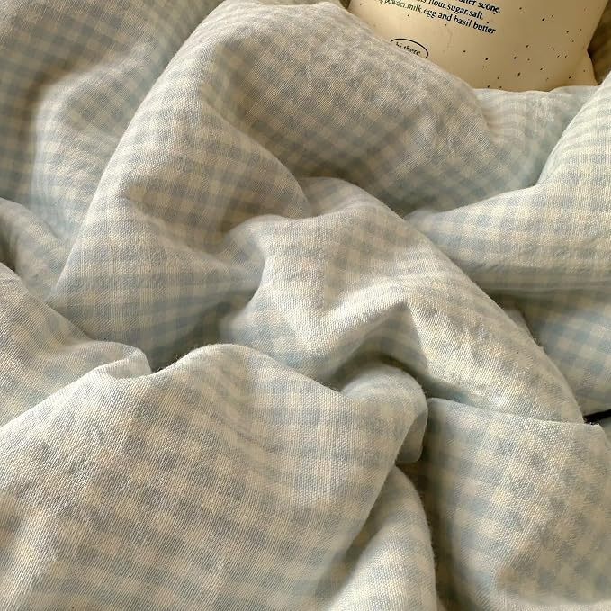 MKXI Blue Gingham Duvet Cover Set Twin XL Size - Image 8