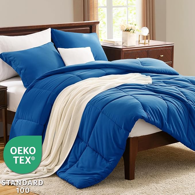 CozyLux Queen Comforter Set Classic Blue - Image 3
