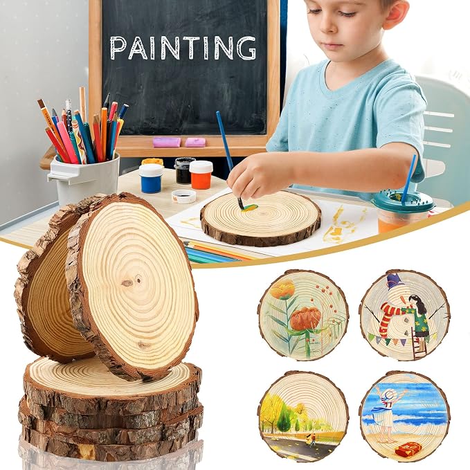 FSWCCK 6 Pack Nature Unfinished Round Wood Slices, 7-8 Inches Wooden Circle - Image 5