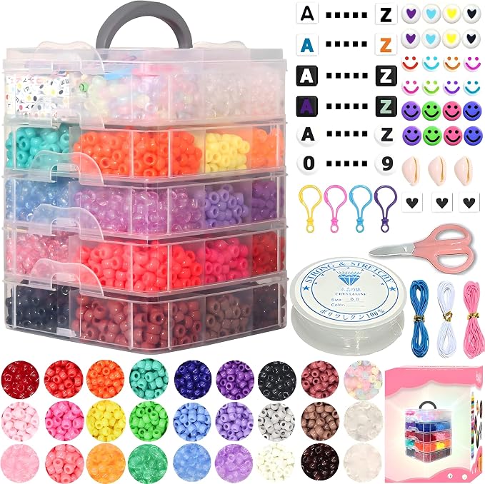 JULIMAIDONG 6500Pcs Pony Beads for Bracelets Making, 27 Colors Kandi Friendship by JULIMAIDONG
