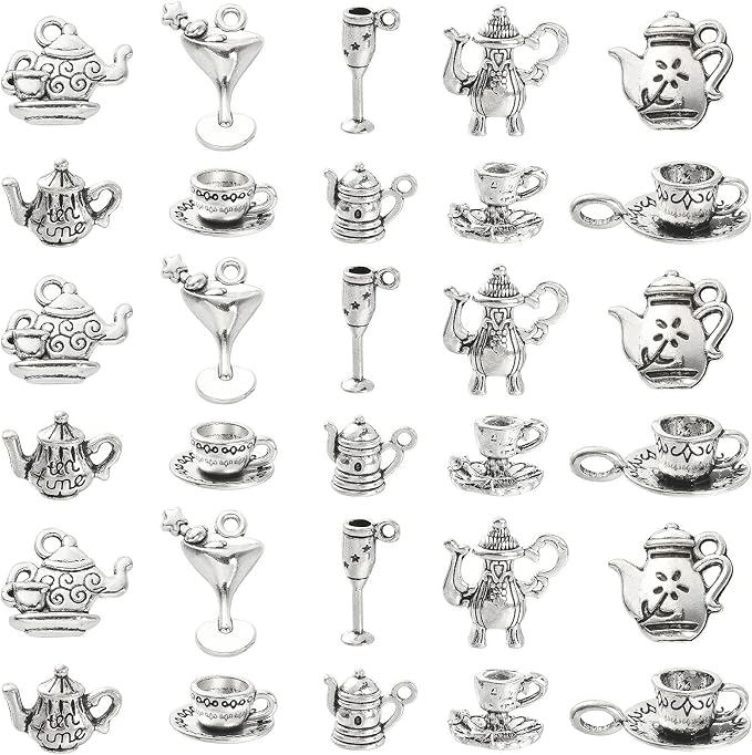 DanLingJewelry 100Pcs 10 Styles Antique Silver Afternoon Tea Theme Charms Tea by DanLingJewelry