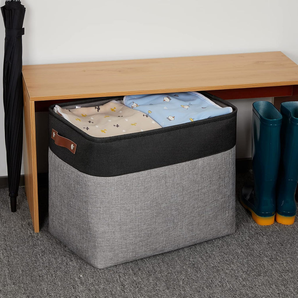 DULLEMELO Extra Large Storage Baskets, Fabric Storage Bins for Organizing Shelves Nursery Toys Books, Closet Baskets and Bins with Handles, Black&Grey, 2-Pack