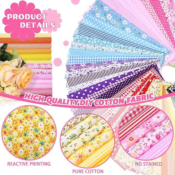 Tudomro 100 Pcs 10'' x 10'' Cotton Fabric Squares - Image 4