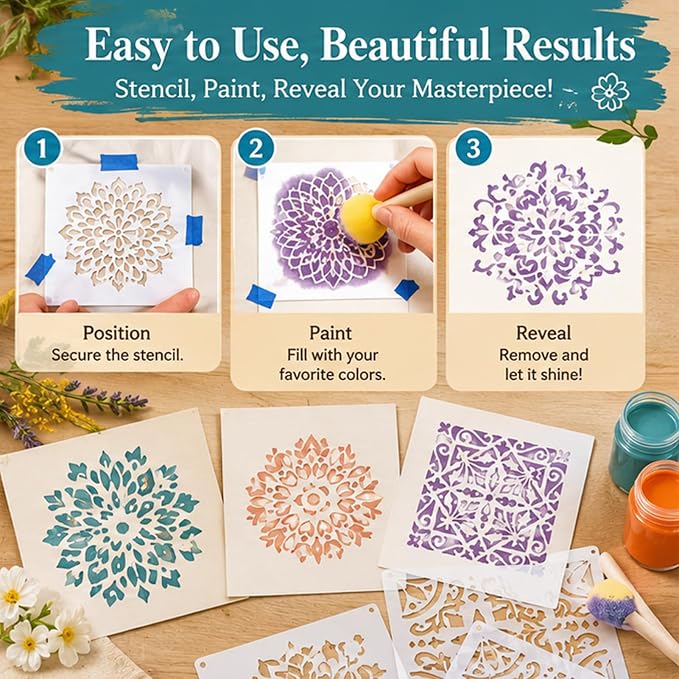 50 Pcs Large Mandala Stencils for Painting, 3.93 X 3.93 Inch Flower Stencils - Image 5