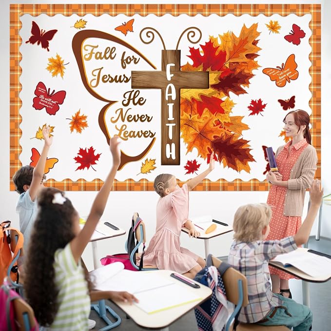 Religious Fall Bible Butterfly Bulletin Board Set Fall - Image 5
