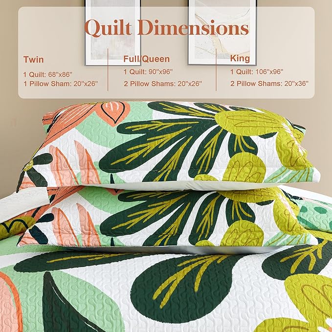 Tyrot 3 Piece Boho Floral Full/Queen Quilt Sets Farmhouse Reversible - Image 6
