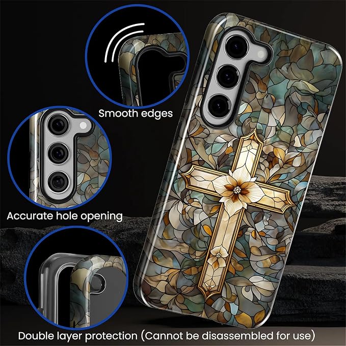 for Samsung Galaxy S23 Plus Case, Christian Cross Stained Glass Pattern Glossy - Image 5