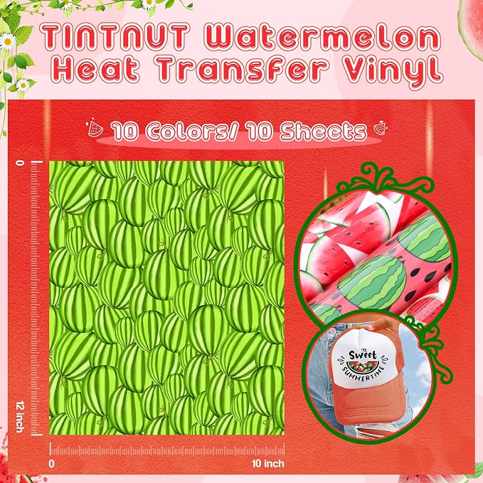 Tintnut Summer Watermelon Heat Transfer Vinyl, easy cut & weed, stretch washable - Image 2
