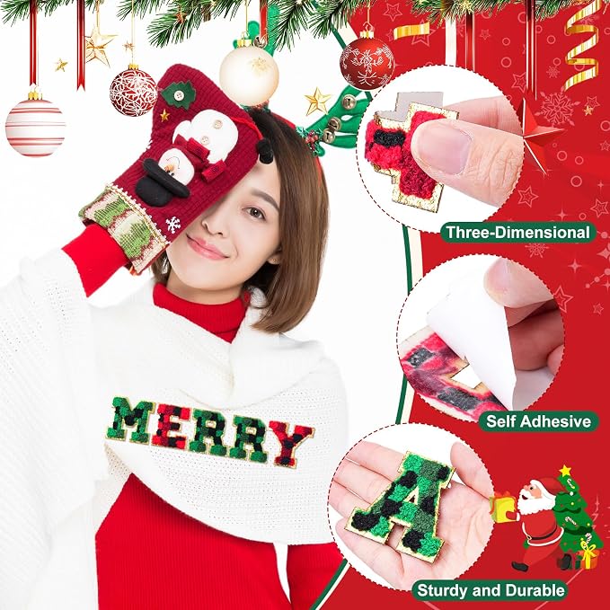 WILLBOND 52 Pcs Christmas Alphabet Patches Self Adhesive Letter Patches - Image 2