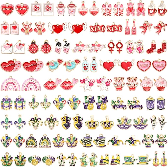 SANNIX 110Pcs/55 Pairs Valentine's Day Mardi Gras Charms, Holiday Pendants by SANNIX