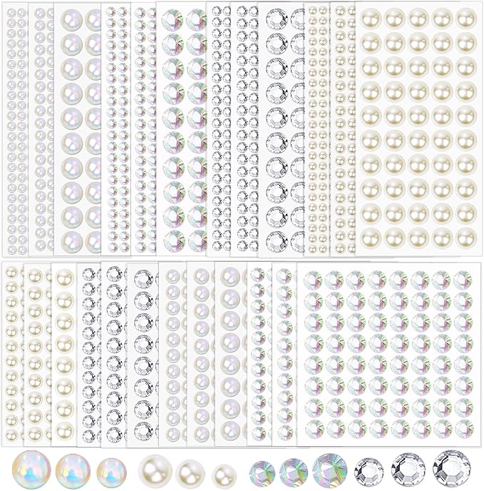 3000Pcs Self Adhesive Pearls and Rhinestones Stickers, Stick on Rhinestone Hair by Unixing
