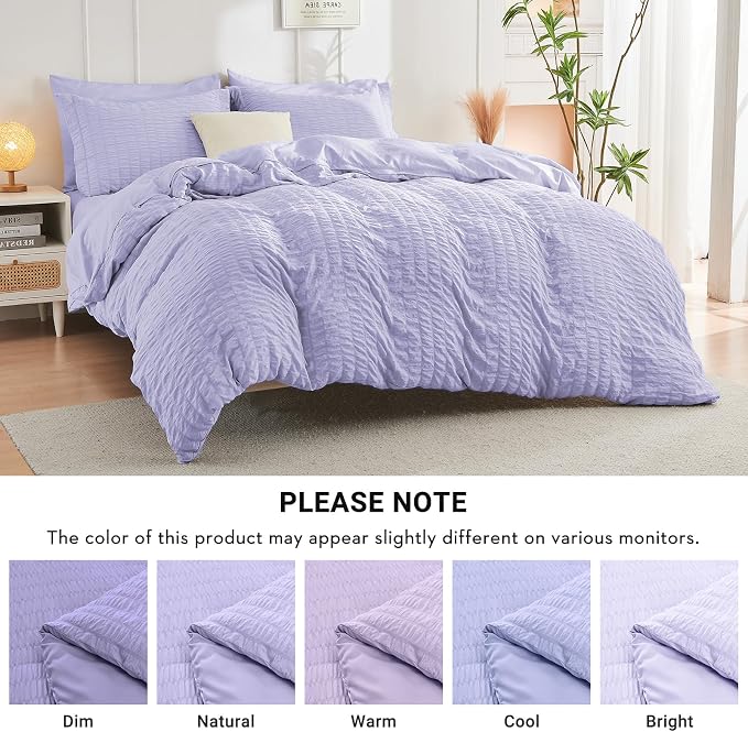 HYMOKEGE Light Purple Twin Comforter Set Seersucker 5 Pieces, All Season Luxury - Image 5