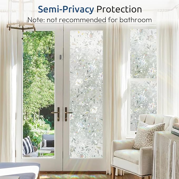 rabbitgoo Window Privacy Film, Stained Glass Cling, Tulip 23.6" x 157.4" | - Image 7