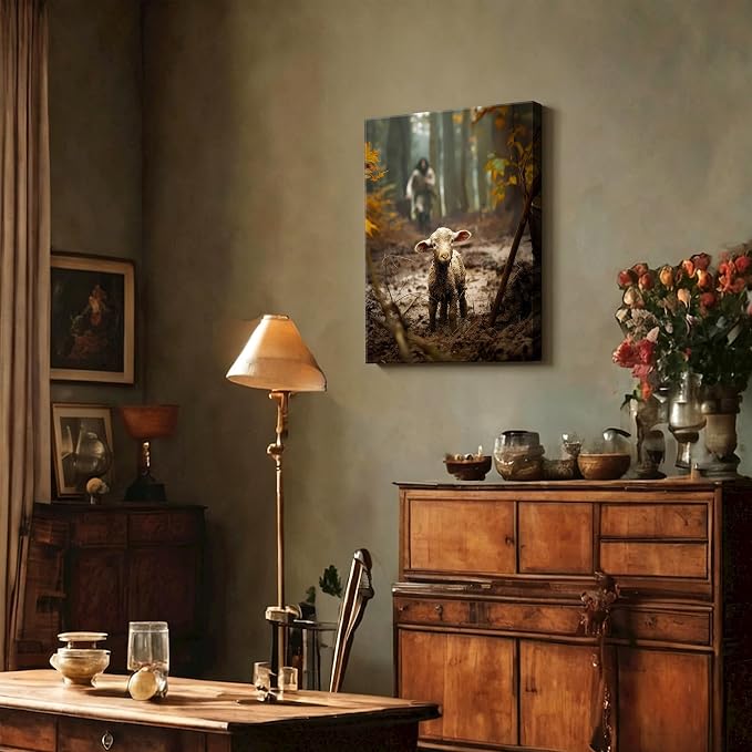 Framed Jesus Running After Lost Lamb Canvas Wall Art - Image 6
