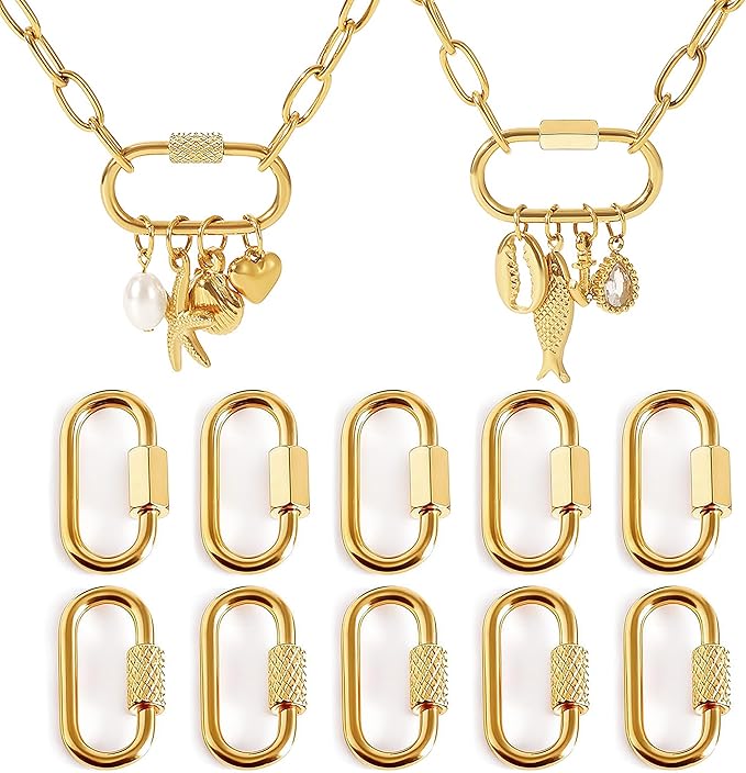 Stainless Steel Screw Lock Charms Carabiner Bracelet, 18K Gold Plated, 10 Pieces by Unknown