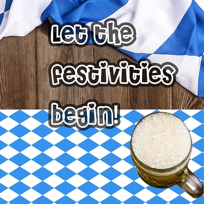 Iceyyyy 3 Pieces Oktoberfest Tablecloths-Blue and White Checkered Table Cloths - Image 7