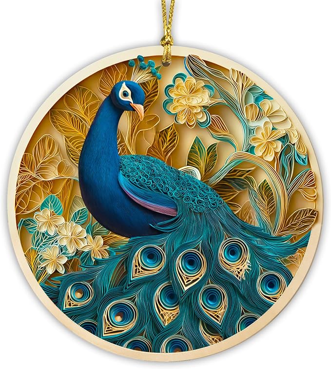 3D Effect Printed Peacock Acrylic Ornament, Peacock Hanging Ornaments by Unknown