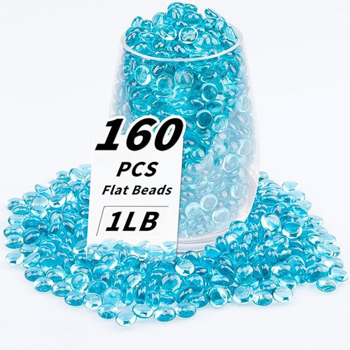 1 LB Sea Blue Flat Glass Beads, 160-180PCS Small Glass Marbles, Mini Flat Round by Foncomy