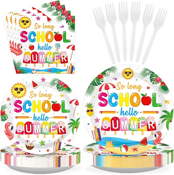 96Pcs So Long School Hello Summer Party Decoration Colorful Sun Popsicle Plates by Greencian